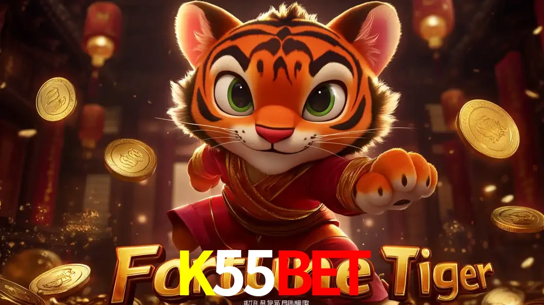 O carismático mascote do jogo de slot Fortune Tiger, um tigre fofo em pose de artes marciais, pronto para trazer sorte e multiplicadores de ganhos no cassino online K55BET.